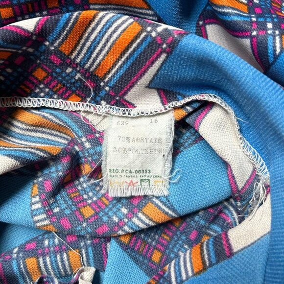 70s vintage pointed collar patchwork pattern top boho hippy 3/4 sleeve print. - Picture 8 of 8
